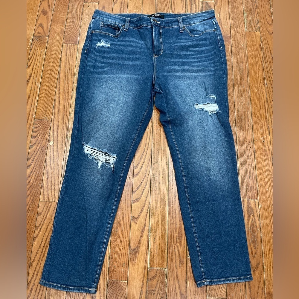 Energie Dark Blue Distressed Boyfriend Jeans